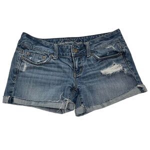 American Eagle Outfitters AE Women’s 4 Distressed Jean Shorts Festival Hi Rise